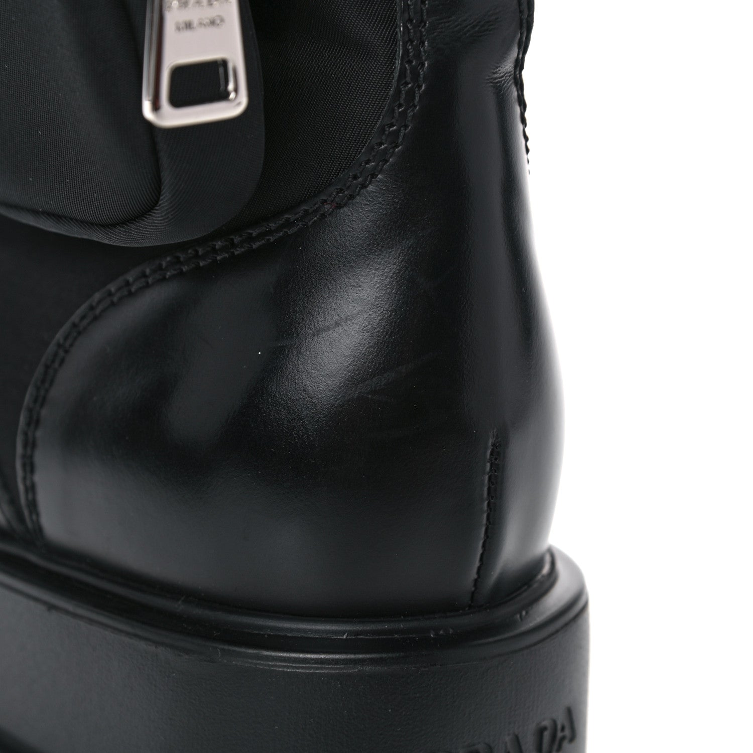 Prada Spazzolato Rois Nylon Metal Triangle Logo Monolith Pouch Pocket 55mm Boots 37 Black 15 of 16