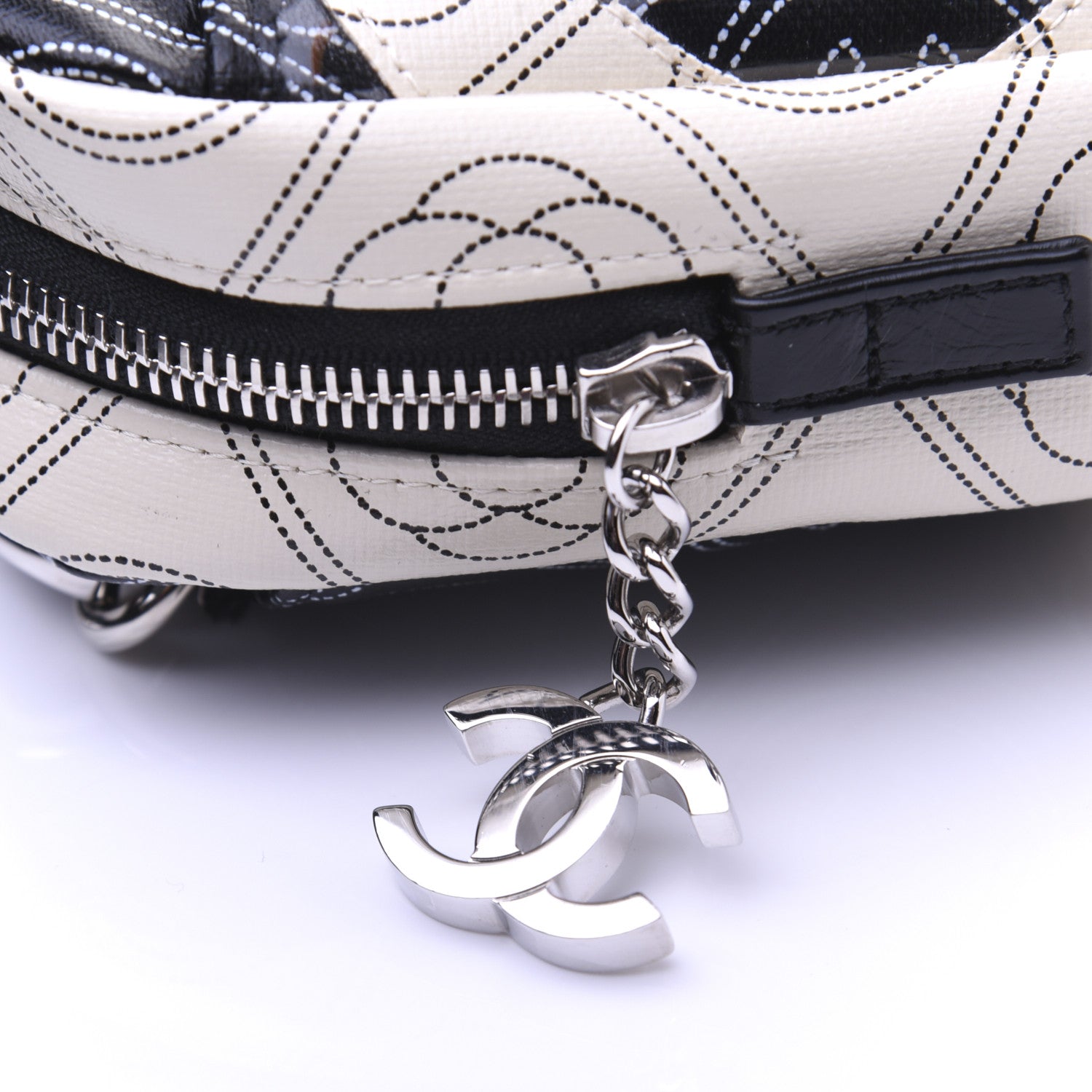 Chanel Coated Canvas Calfskin Camellia Printed Camera Case Black Beige 12 of 13