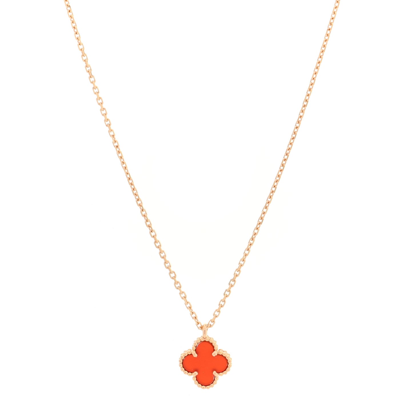 18K Rose Gold Carnelian Sweet Alhambra Pendant Necklace
