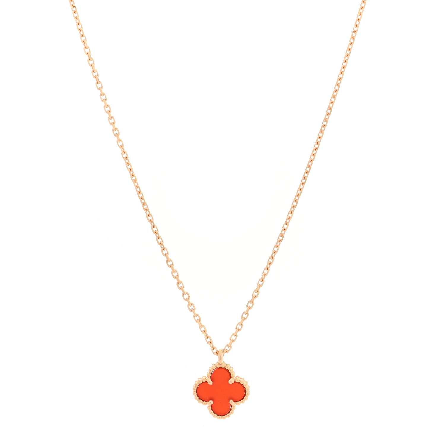 Van Cleef & Arpels 18K Rose Gold Carnelian Sweet Alhambra Pendant Necklace 1 of 4