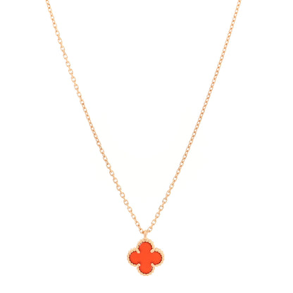 Van Cleef & Arpels 18K Rose Gold Carnelian Sweet Alhambra Pendant Necklace 1 of 4