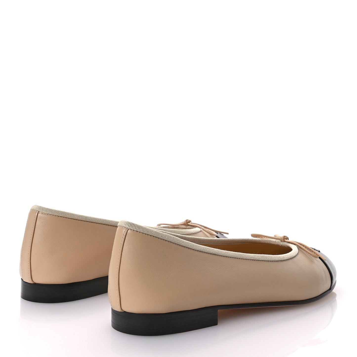 Lambskin Cap Toe CC Ballerina Flats 38.5 Beige Black