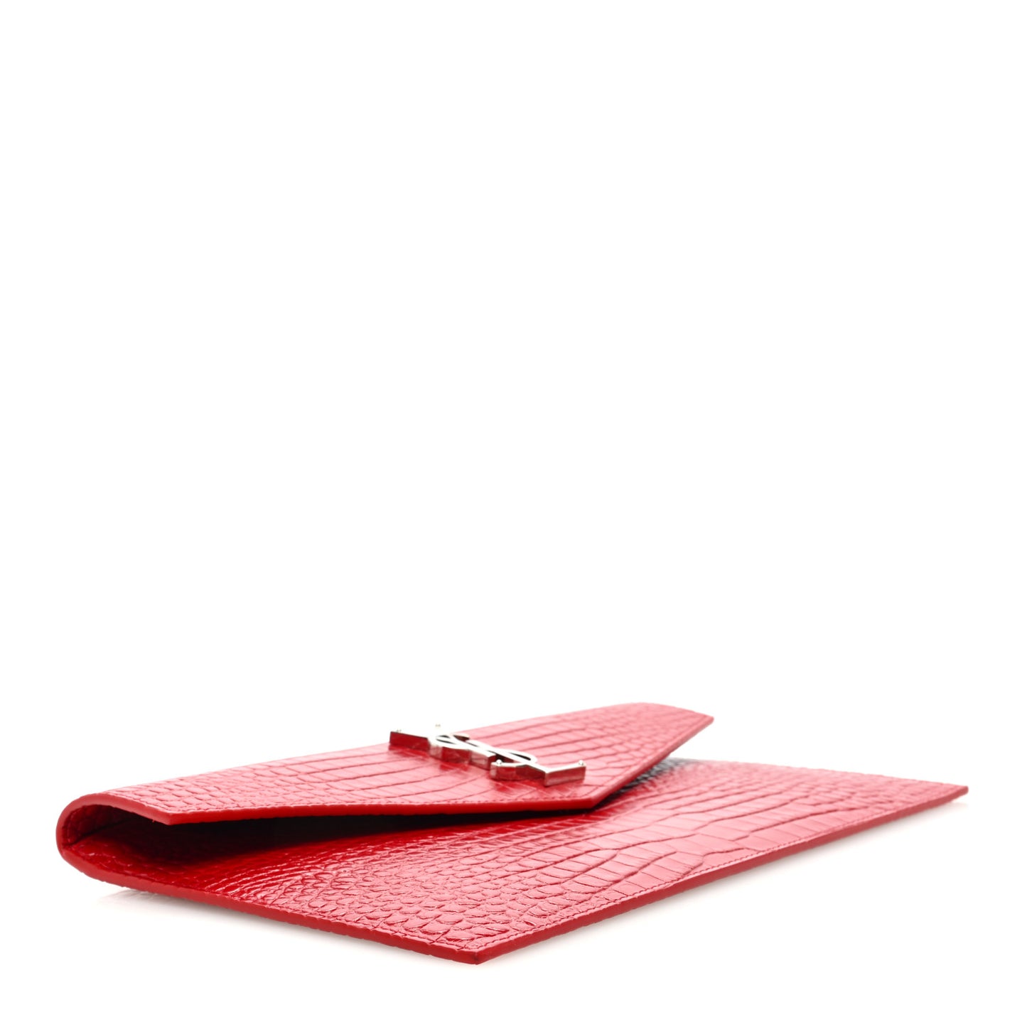 Calfskin Crocodile Embossed Uptown Monogram Clutch Rouge Eros