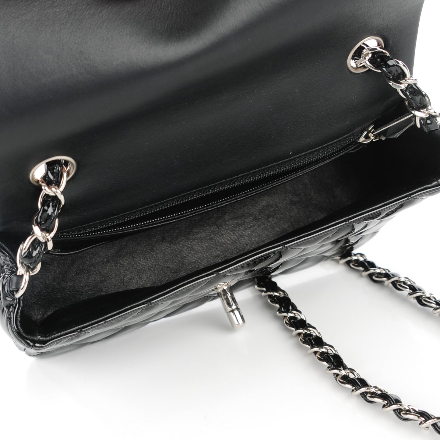 Patent Calfskin Quilted Mini Rectangular Flap Black