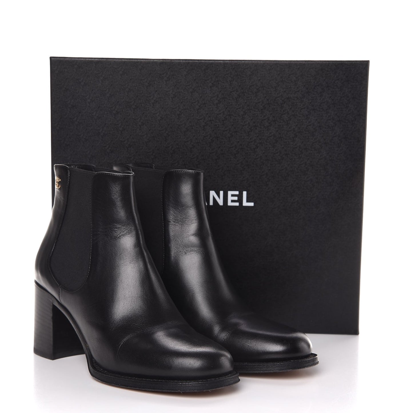 Glazed Calfskin Short Boots 39 Black