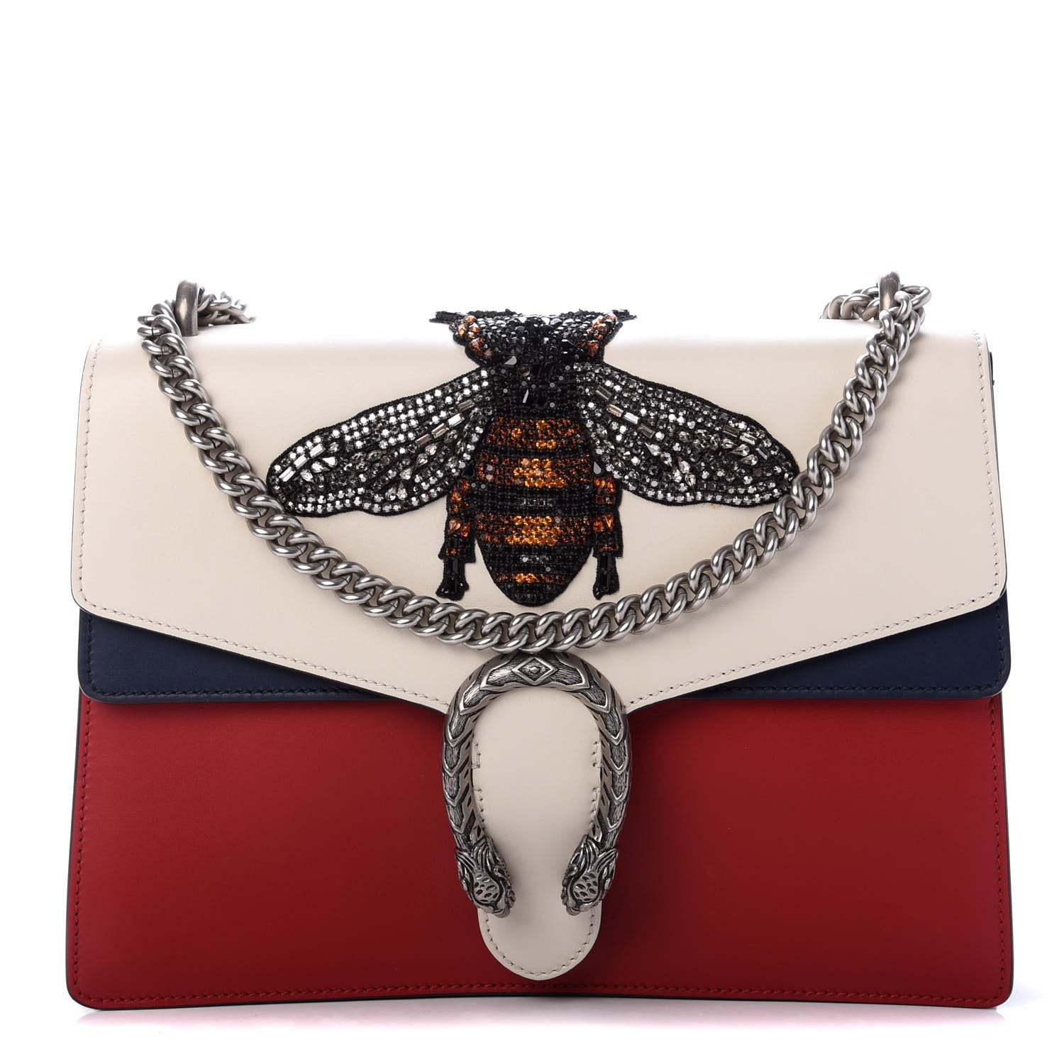 Gucci Calfskin Bee Embroidered Medium Dionysus Shoulder Bag White Blue Hibiscus Red 1 of 9