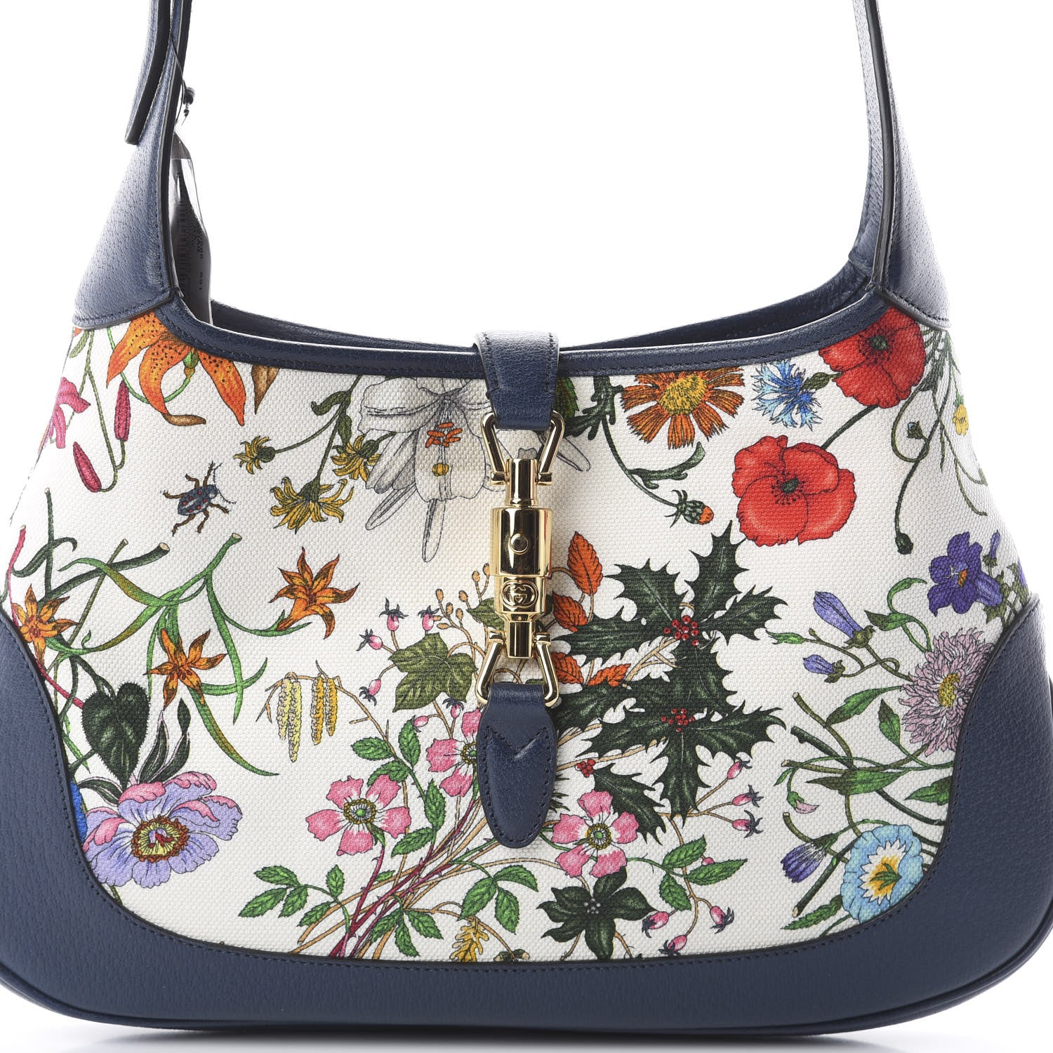 Gucci Canvas Flora Medium Jackie Hobo Blue Agata 8 of 8