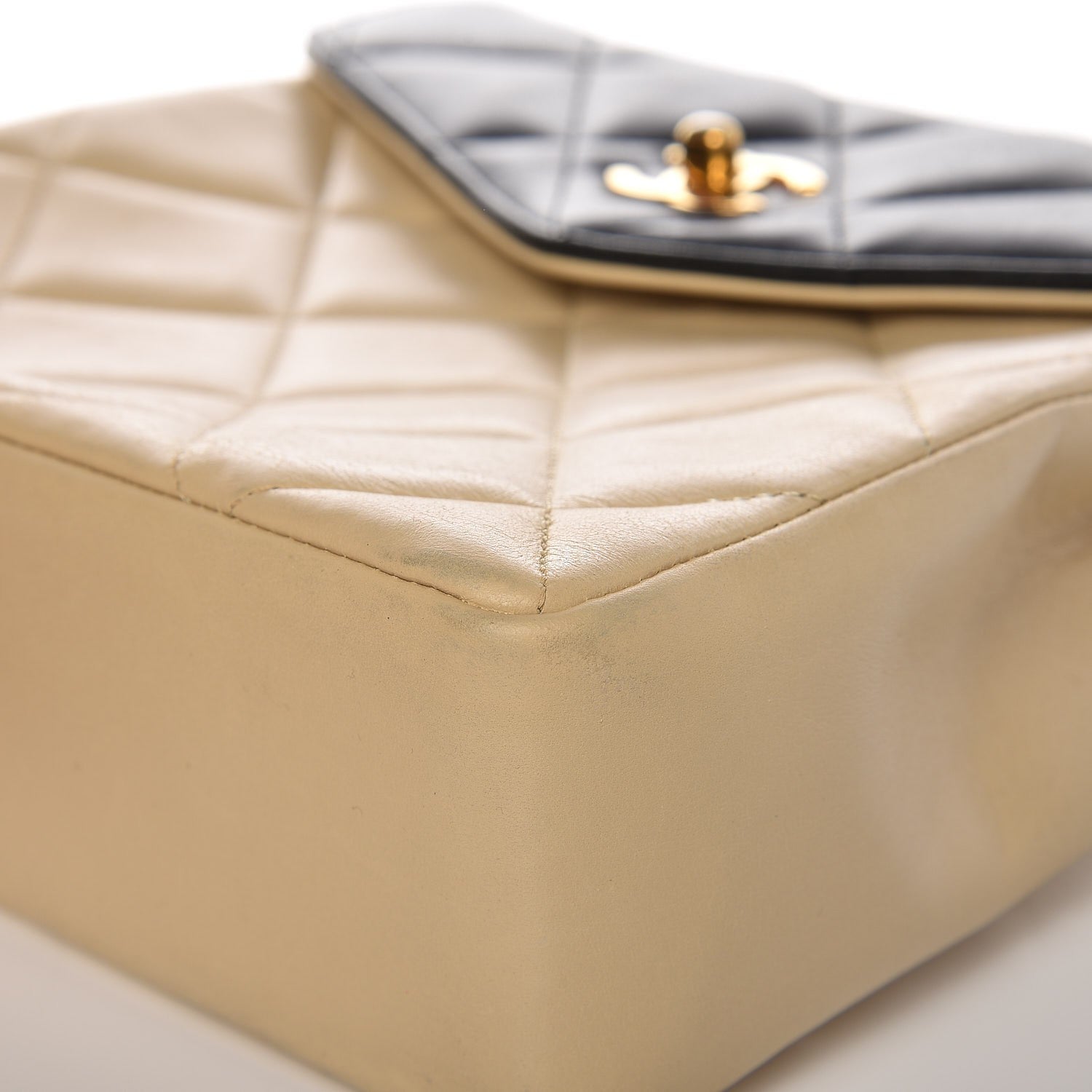 Chanel Lambskin Quilted Bi-Color Flap Beige Black 10 of 12