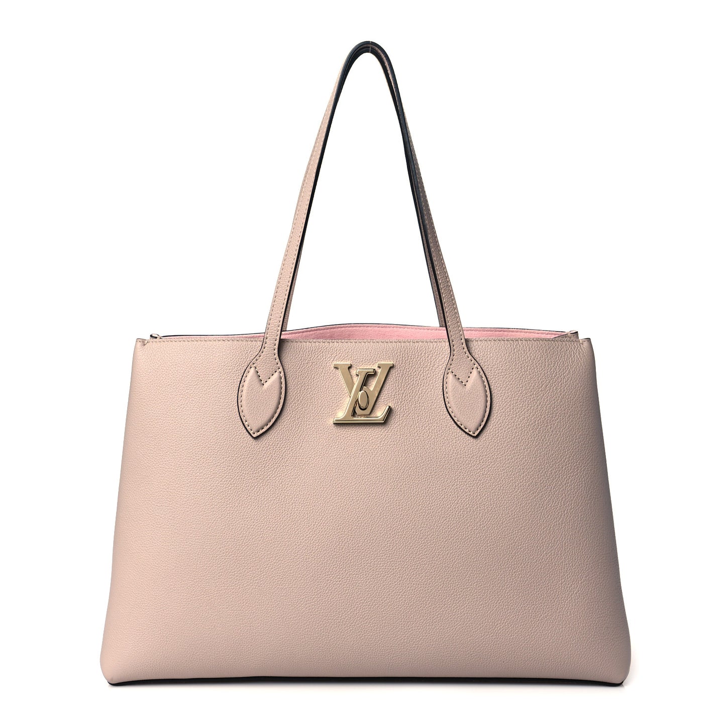 Grained Calfskin Lockme Shopper Greige