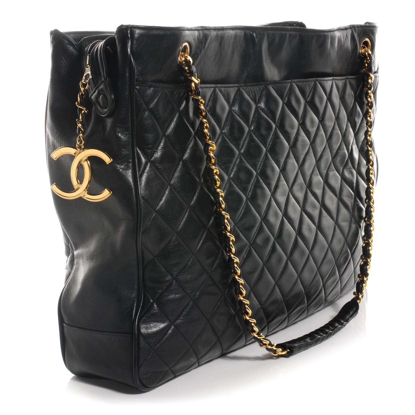 Lambskin Quilted Weekender Bag Black