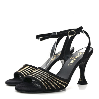 Chanel Suede Kidskin Chain Sandals 38 Black 3 of 9