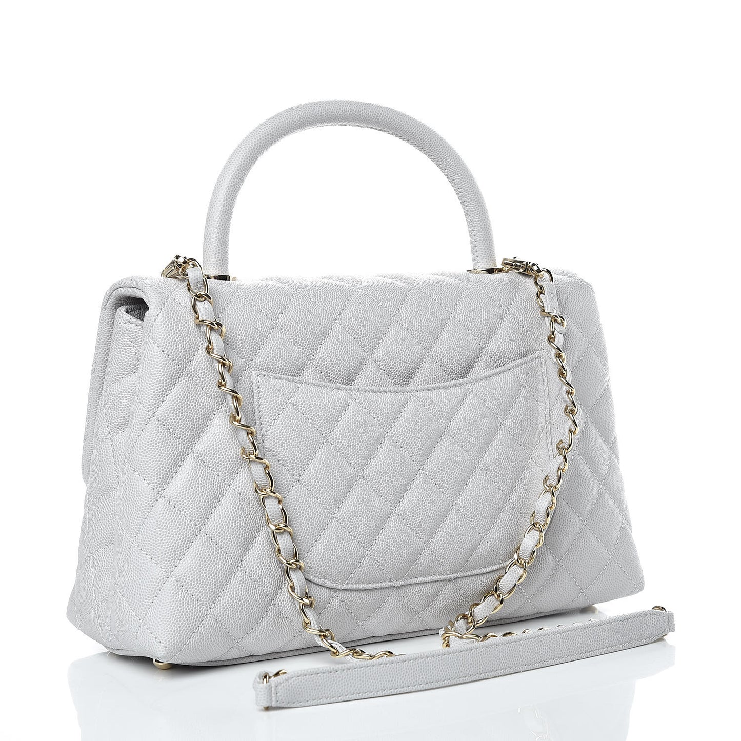 Caviar Quilted Small Coco Handle Flap Light Grey