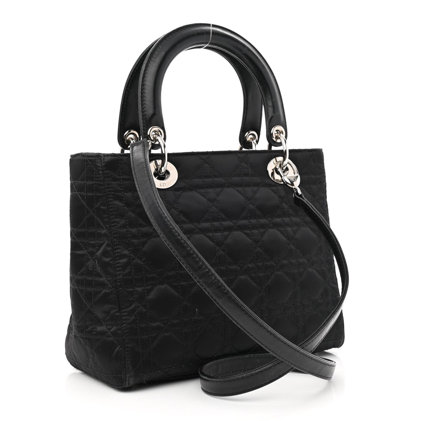 Satin Cannage Medium Lady Dior Black