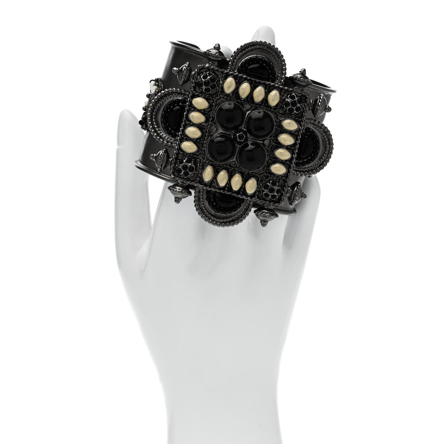 Resin Gripoix Pearl CC Wide Cuff Dark Silver