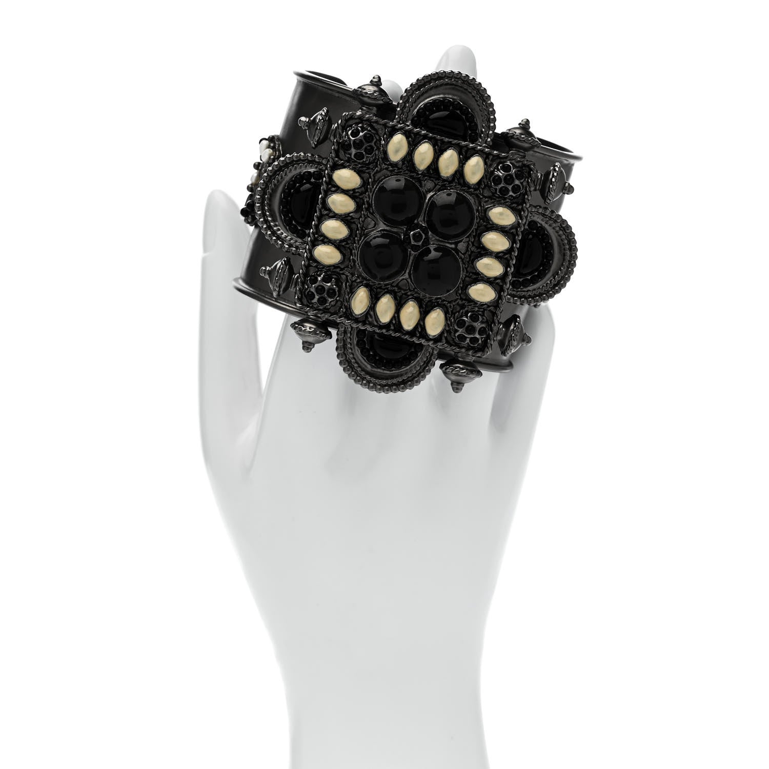 Chanel Resin Gripoix Pearl CC Wide Cuff Dark Silver 2 of 4