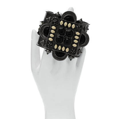 Chanel Resin Gripoix Pearl CC Wide Cuff Dark Silver 2 of 4