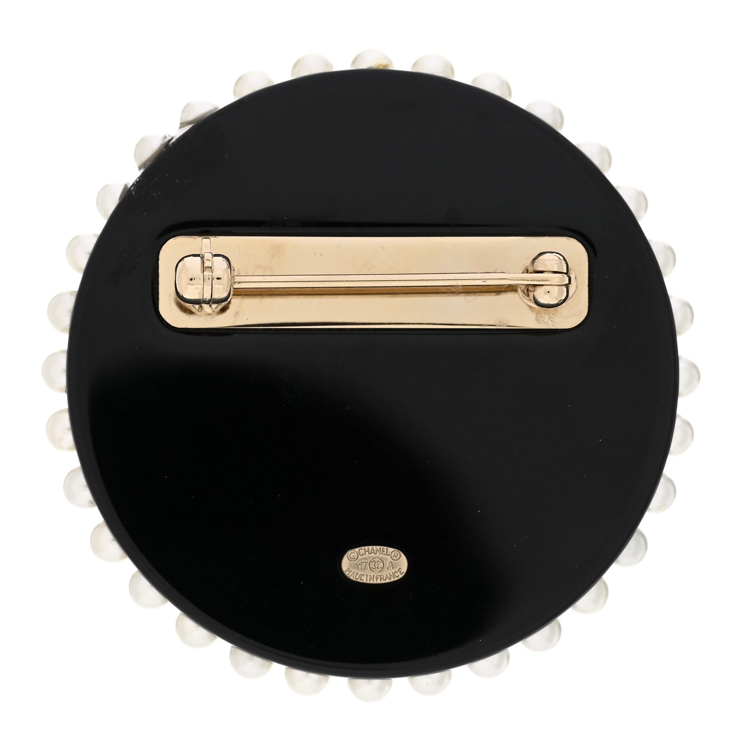 Chanel Resin Crystal Pearl CC Pin Brooch Black Gold 3 of 4