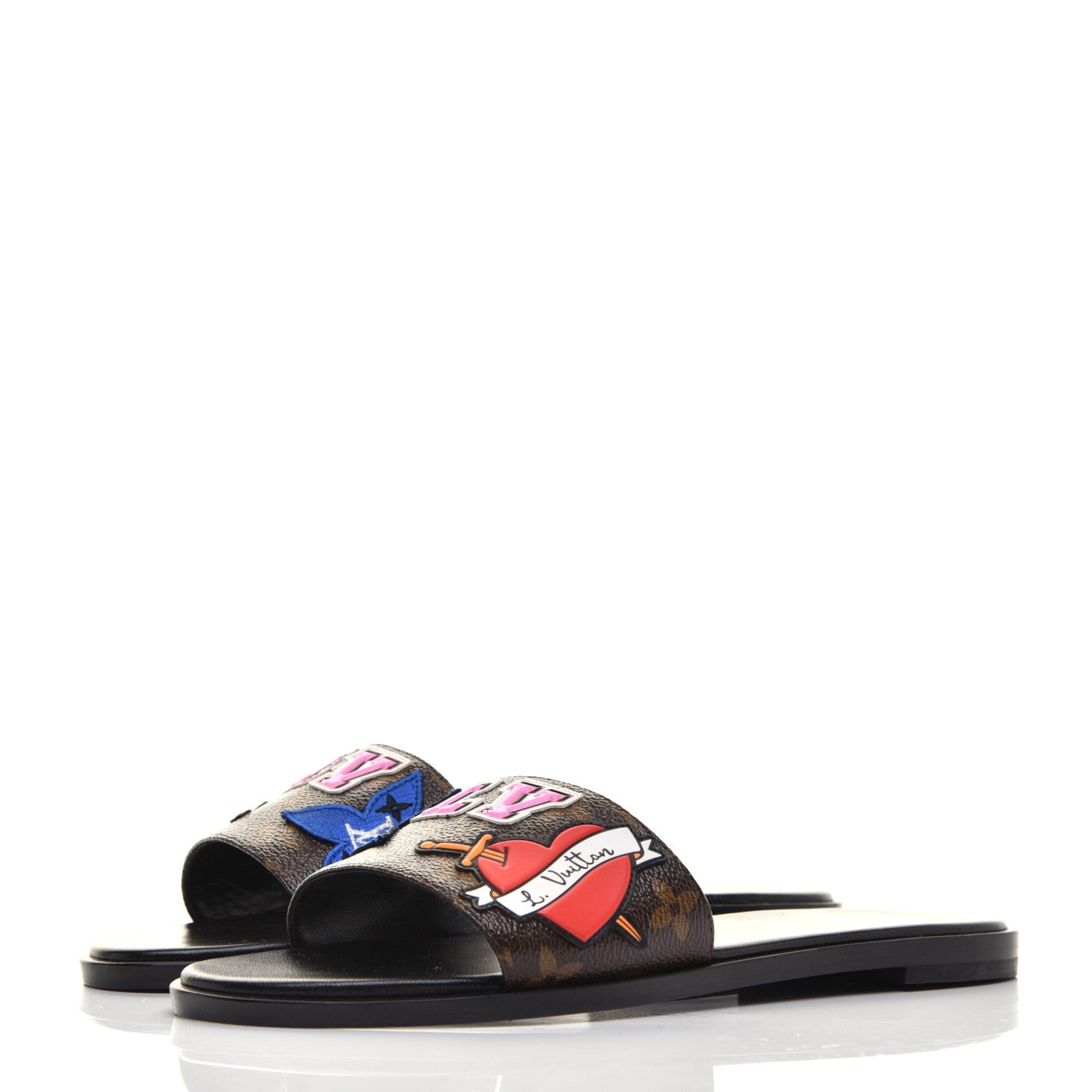 Louis Vuitton Patent Calfskin Monogram LV Black Heart Flat Mules 39 Cacao 3 of 9