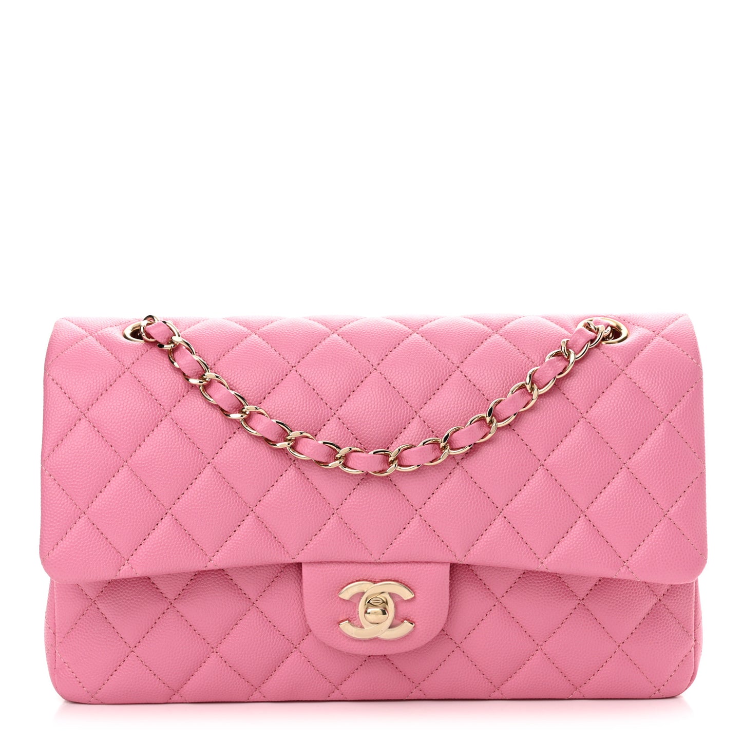 Caviar Quilted Medium Double Flap Pink