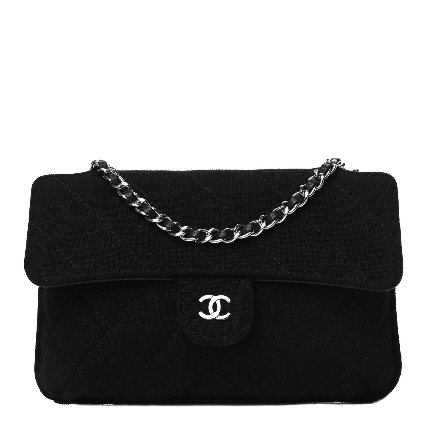 Jersey Fabric Quilted Foldable Tote With Chain Black Multicolor