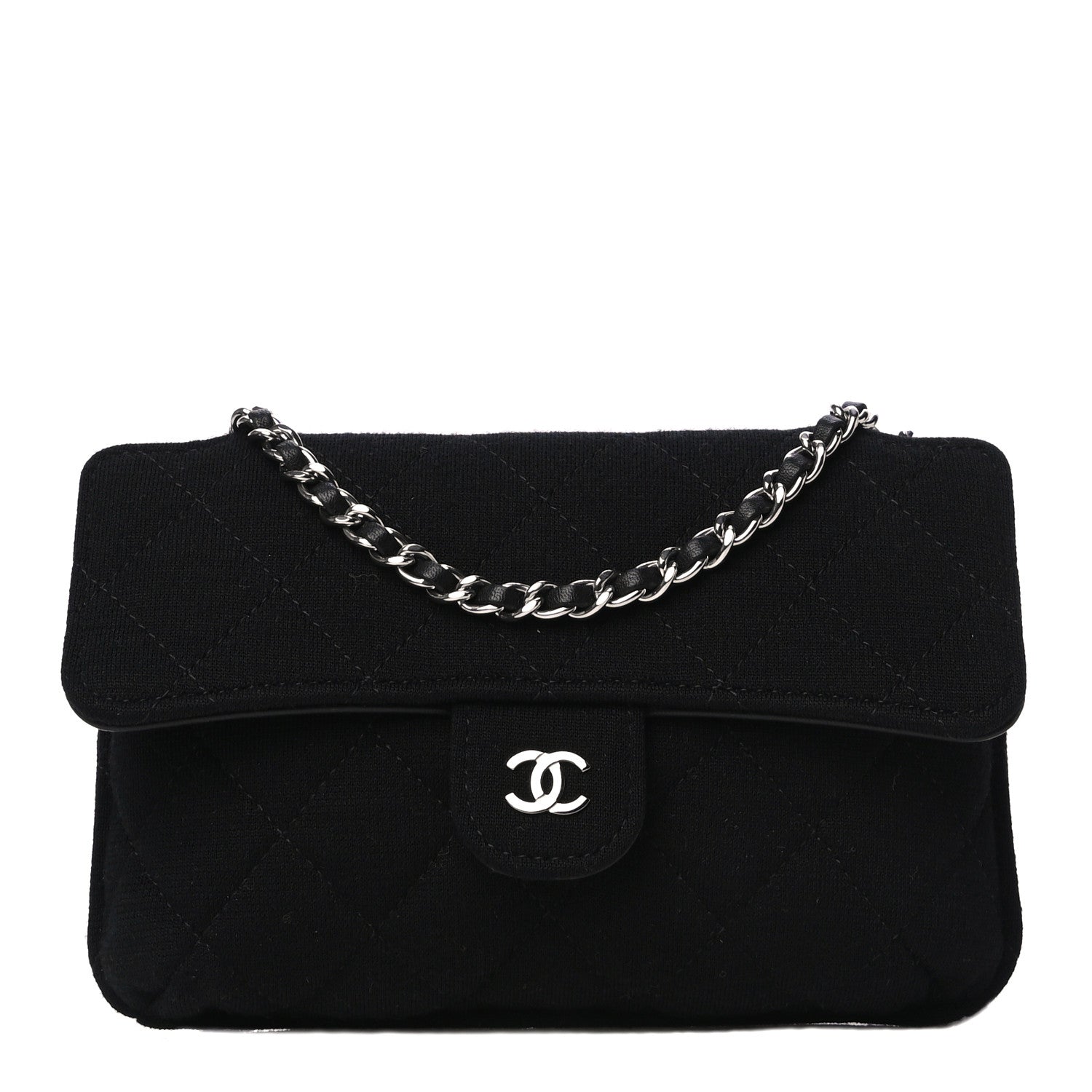 Chanel Jersey Fabric Quilted Foldable Tote With Chain Black Multicolor 1 of 14