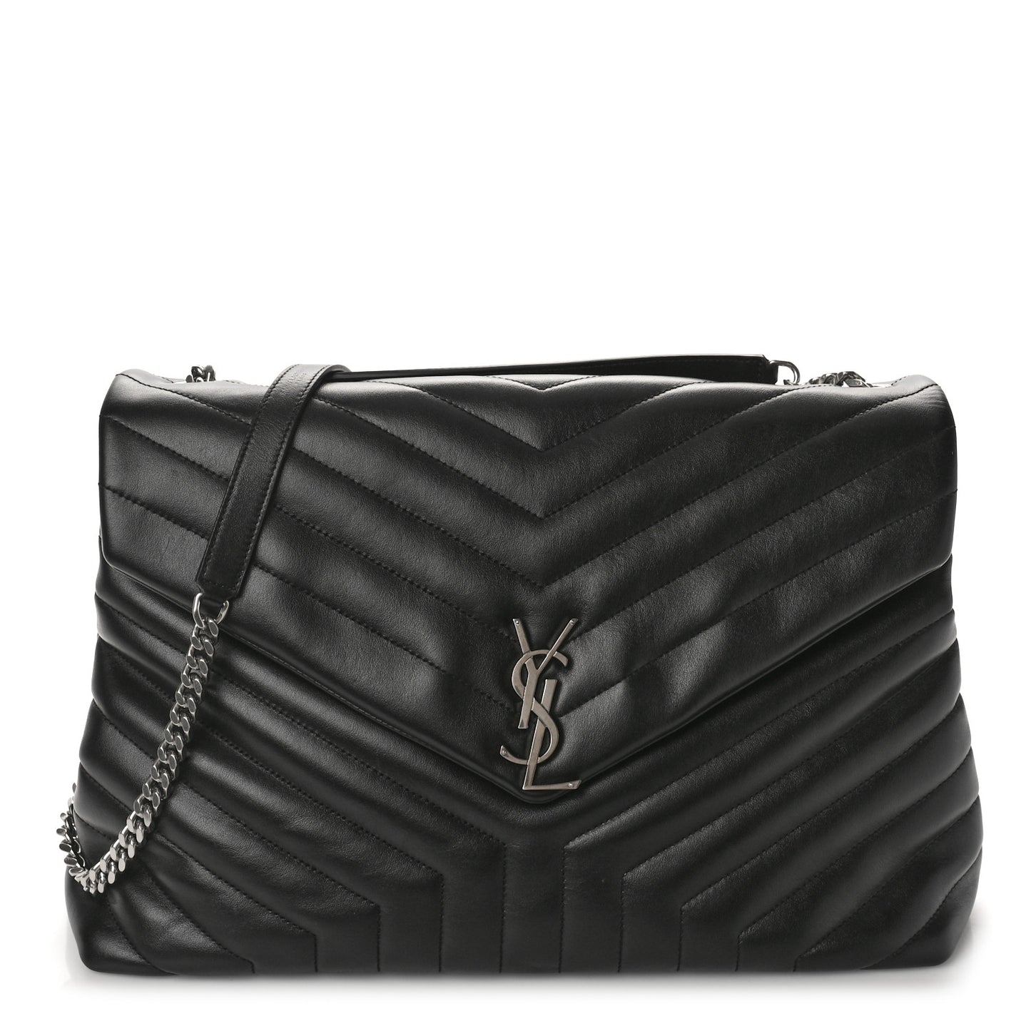 Calfskin Y Quilted Monogram Large Loulou Chain Satchel Black