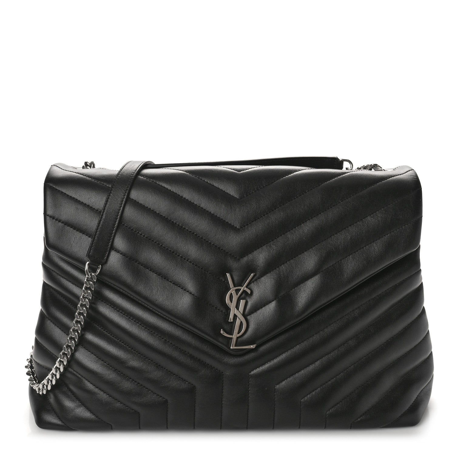 Saint Laurent Calfskin Y Quilted Monogram Large Loulou Chain Satchel Black 1 of 12
