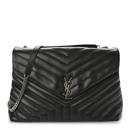 Saint Laurent Calfskin Y Quilted Monogram Large Loulou Chain Satchel Black 1 of 12