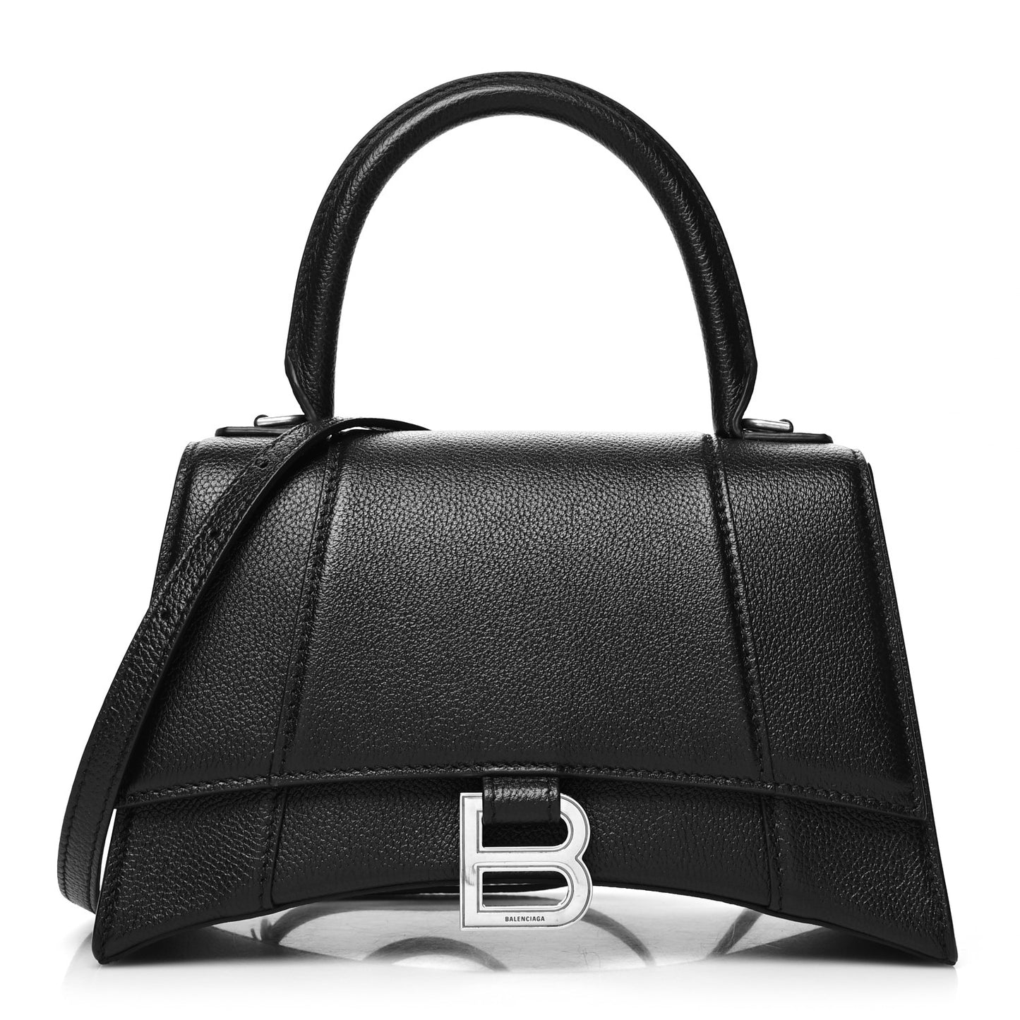 Grained Calfskin Small Hourglass Top Handle Bag Black
