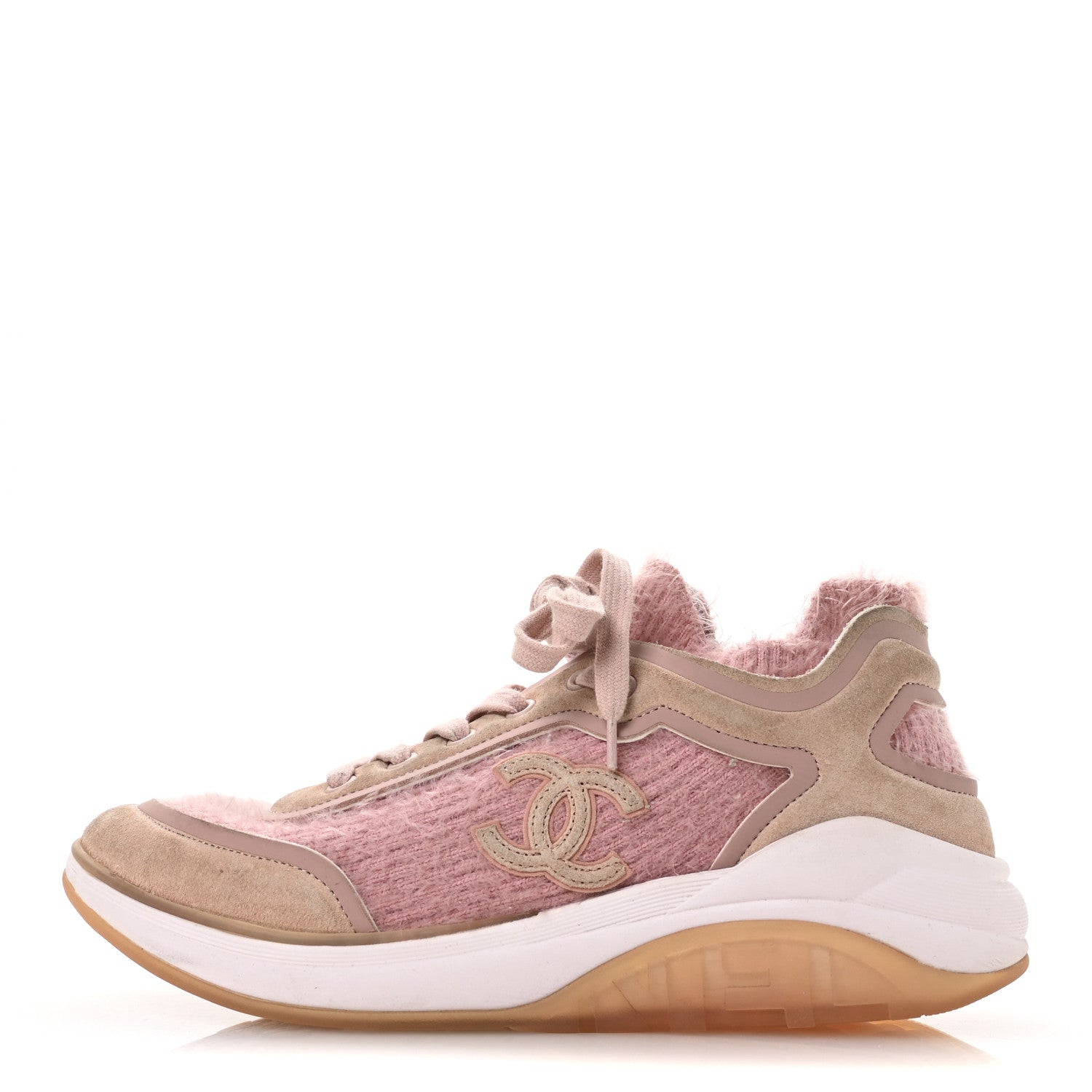 Chanel Suede Calfskin Stretch Fabric CC Sneakers 38.5 Pink 1 of 8