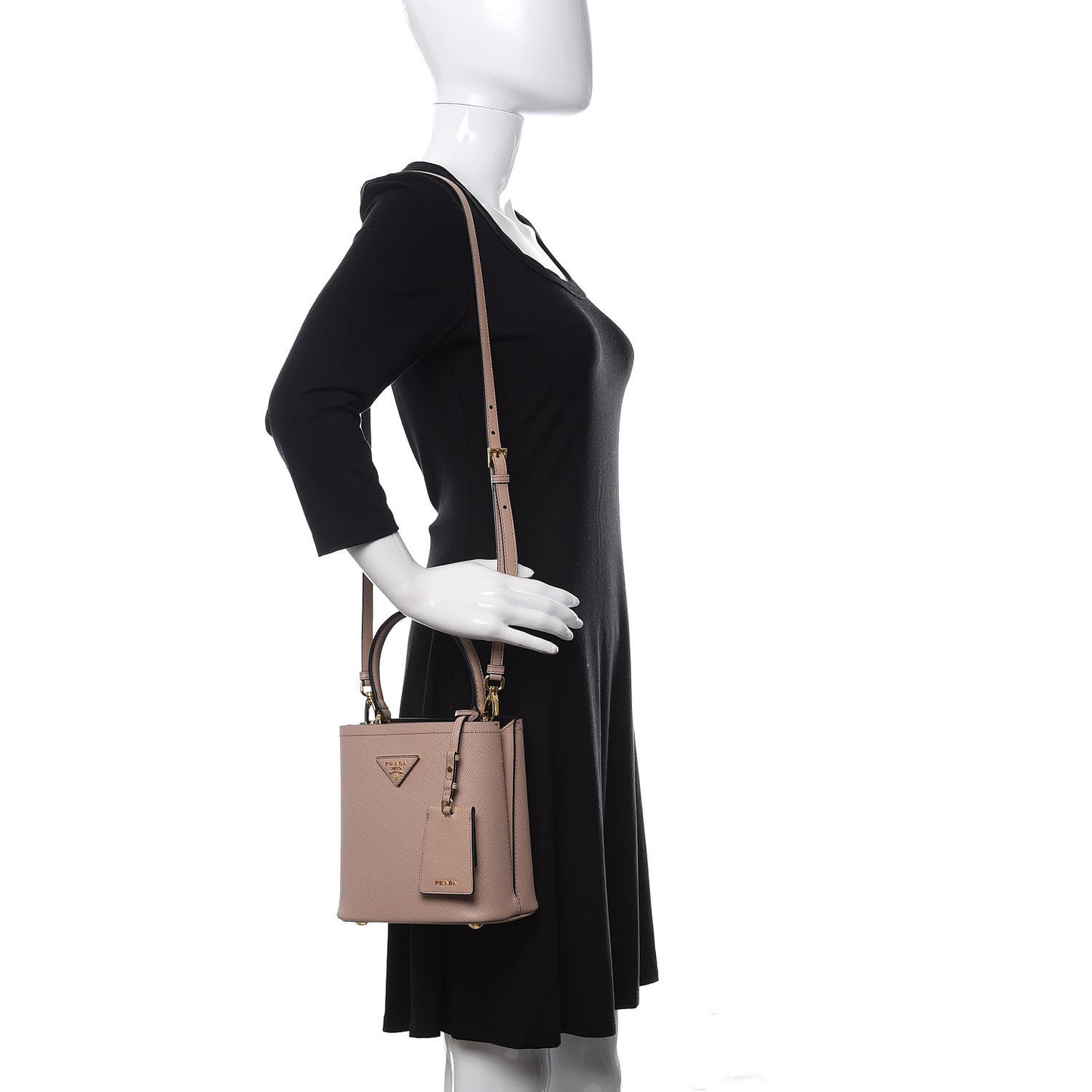Saffiano Cuir Calfskin Small Panier Bucket Bag Cipria Black