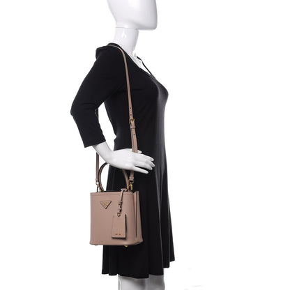 Prada Saffiano Cuir Calfskin Small Panier Bucket Bag Cipria Black 2 of 9