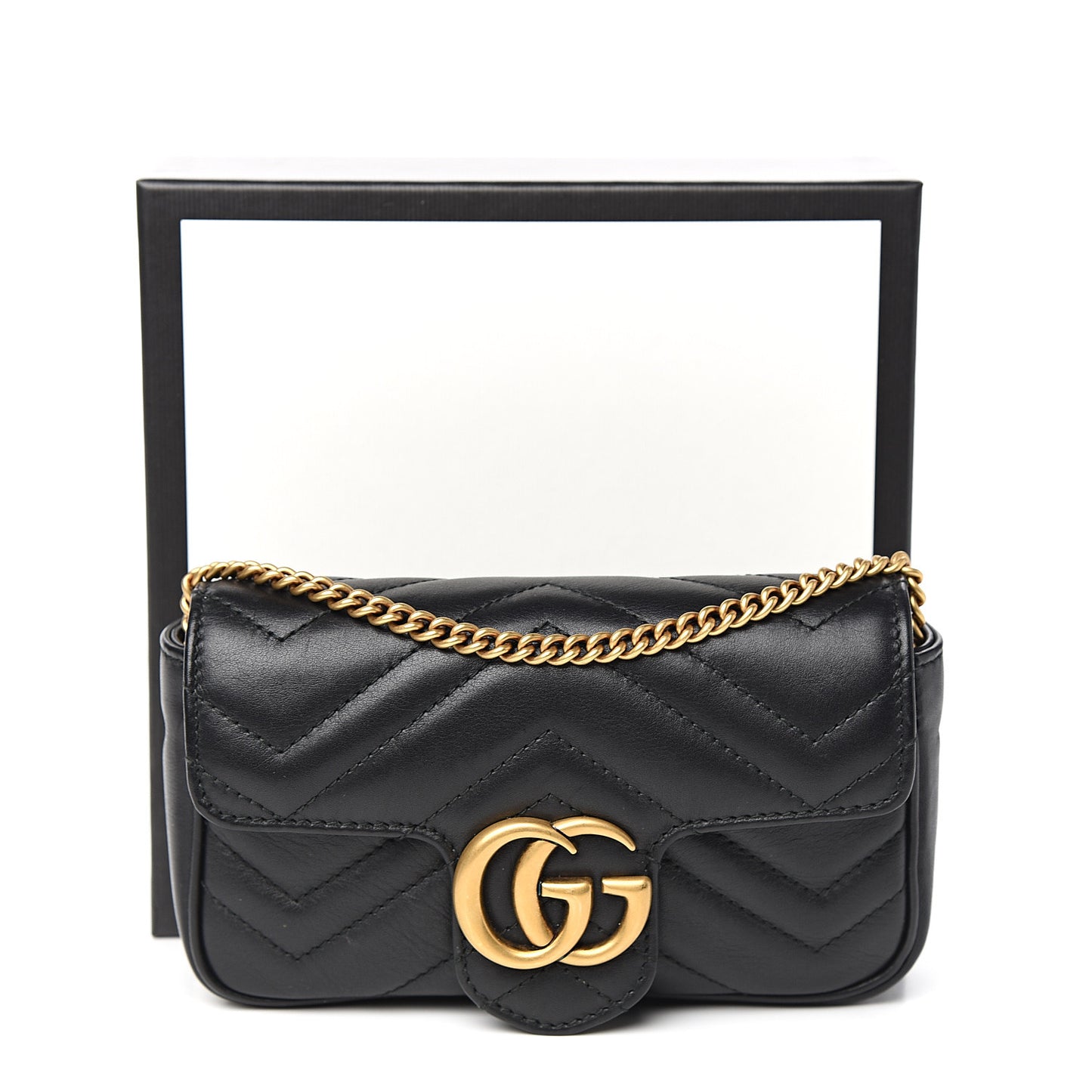 Calfskin Matelasse Super Mini GG Marmont Shoulder Bag Black