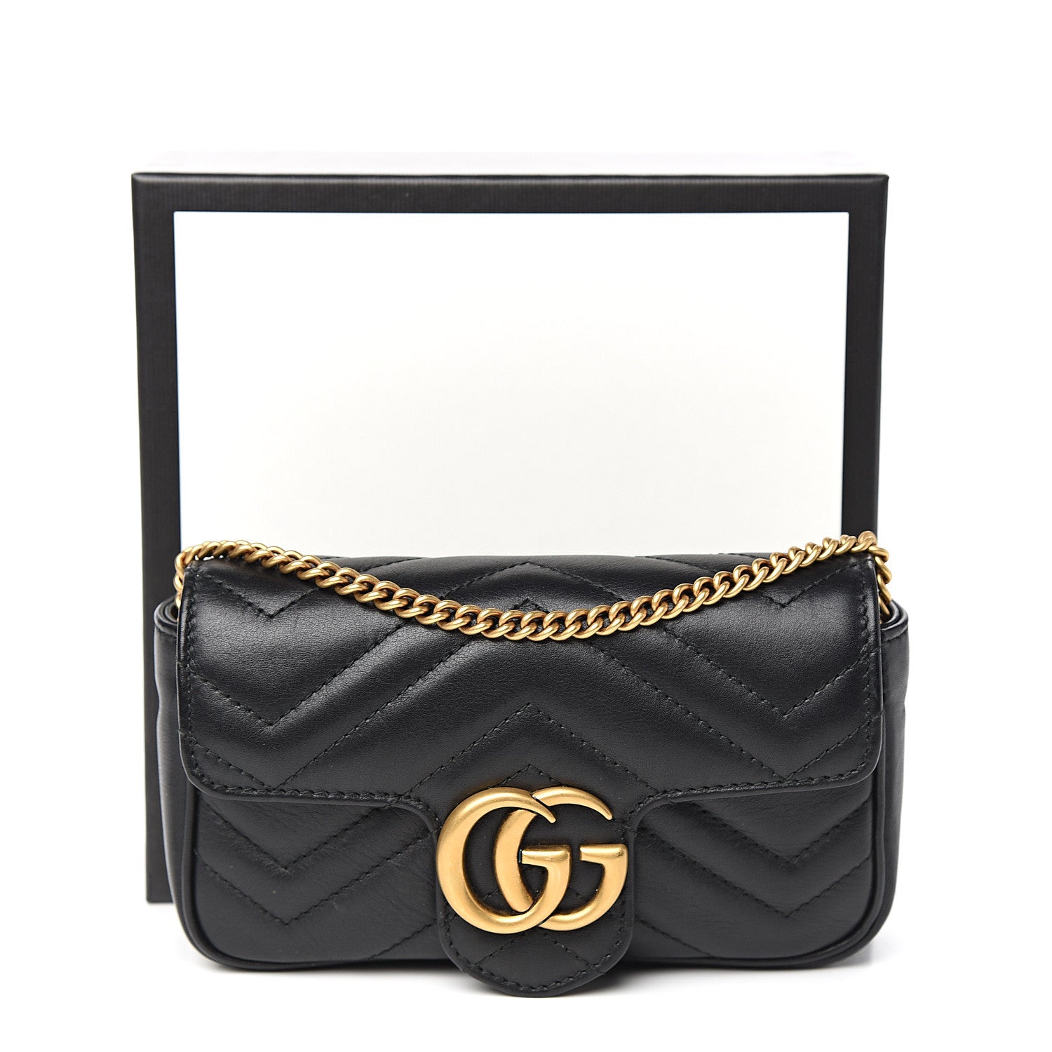 Gucci Calfskin Matelasse Super Mini GG Marmont Shoulder Bag Black 11 of 11