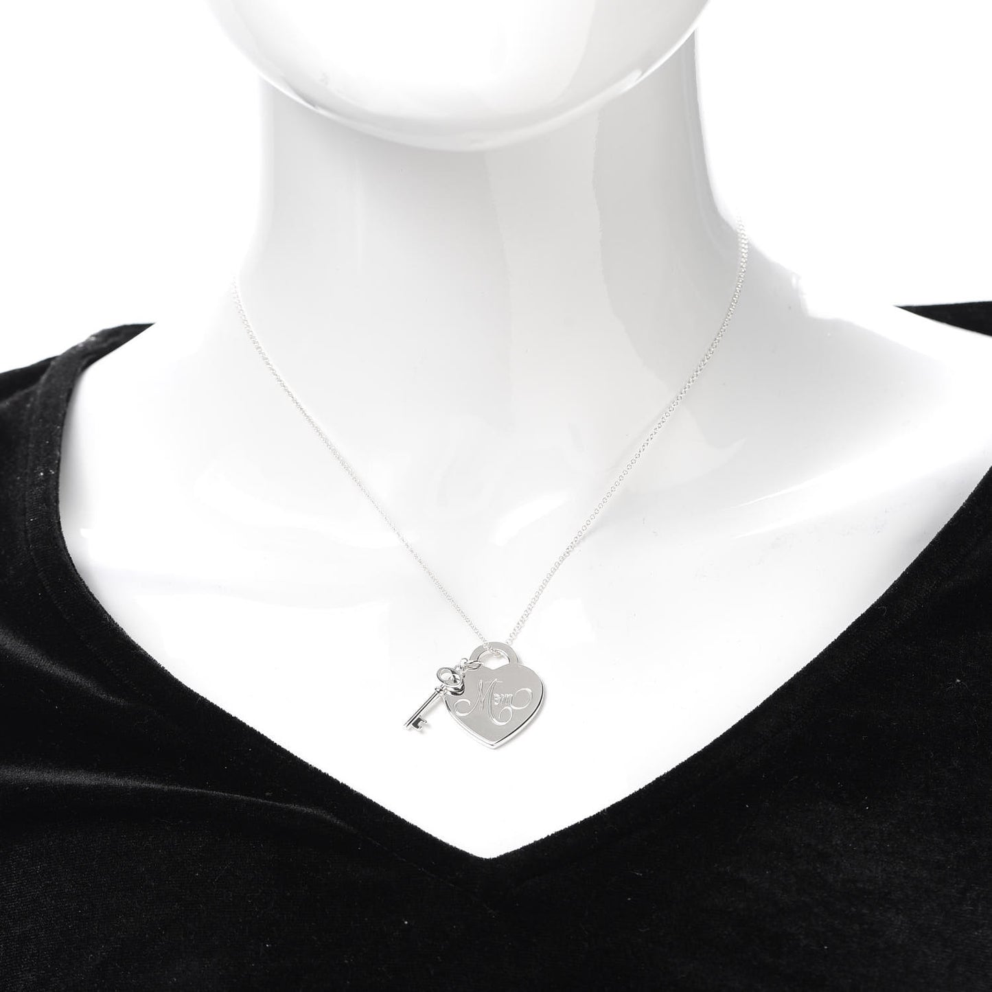 Sterling Silver Mom Heart Tag Key Pendant Necklace