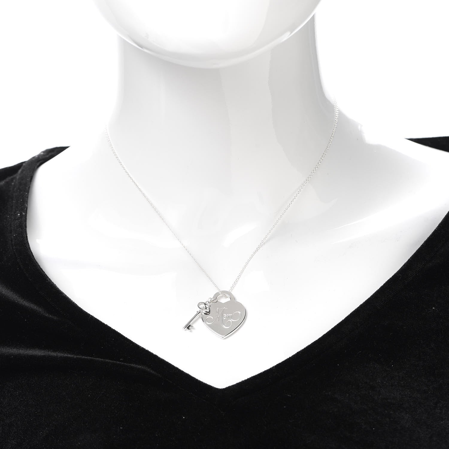 Tiffany Sterling Silver Mom Heart Tag Key Pendant Necklace 2 of 5
