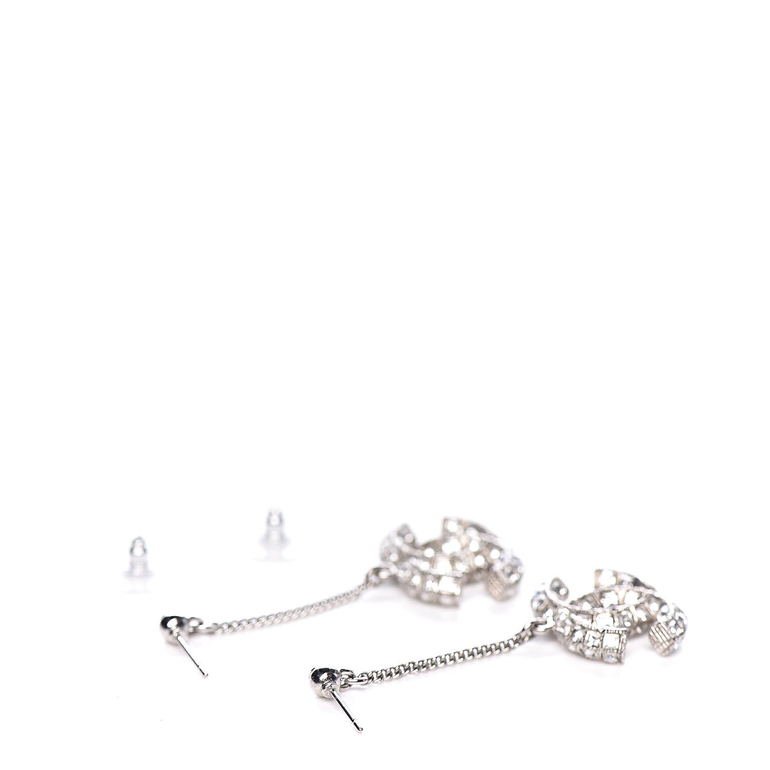 Chanel Baguette Crystal CC Drop Earrings Silver 3 of 4