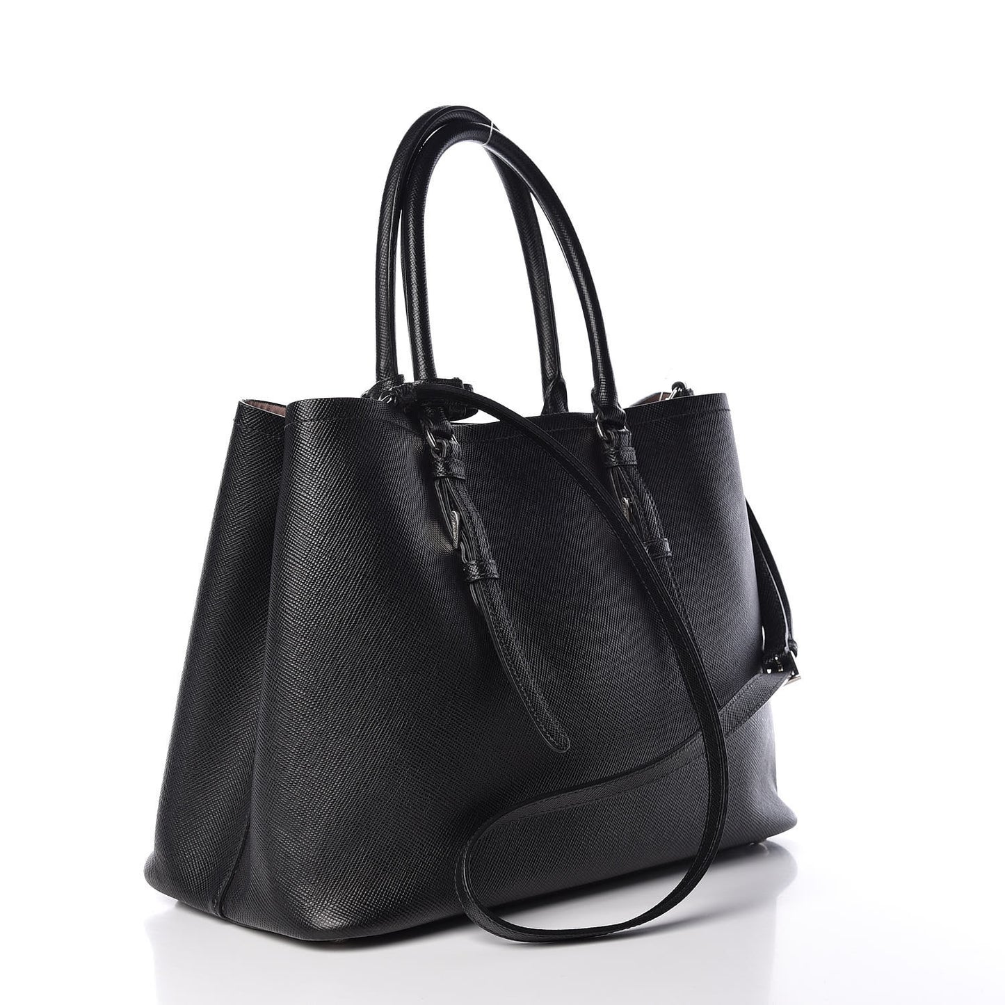 Saffiano Cuir Medium Double Handle Tote Black Mughetto