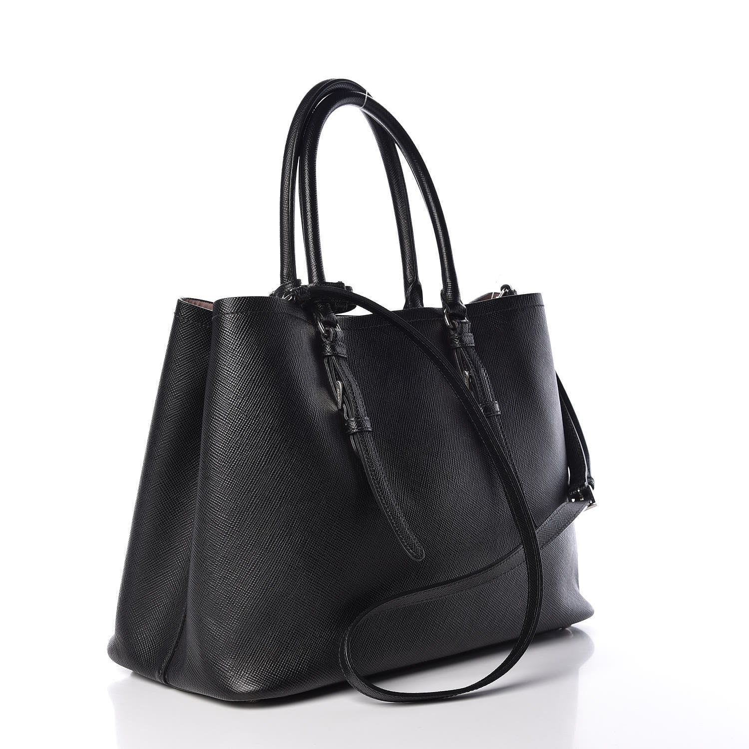 Prada Saffiano Cuir Medium Double Handle Tote Black Mughetto 3 of 11