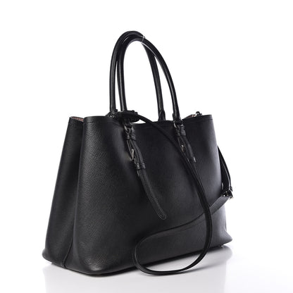 Prada Saffiano Cuir Medium Double Handle Tote Black Mughetto 3 of 11