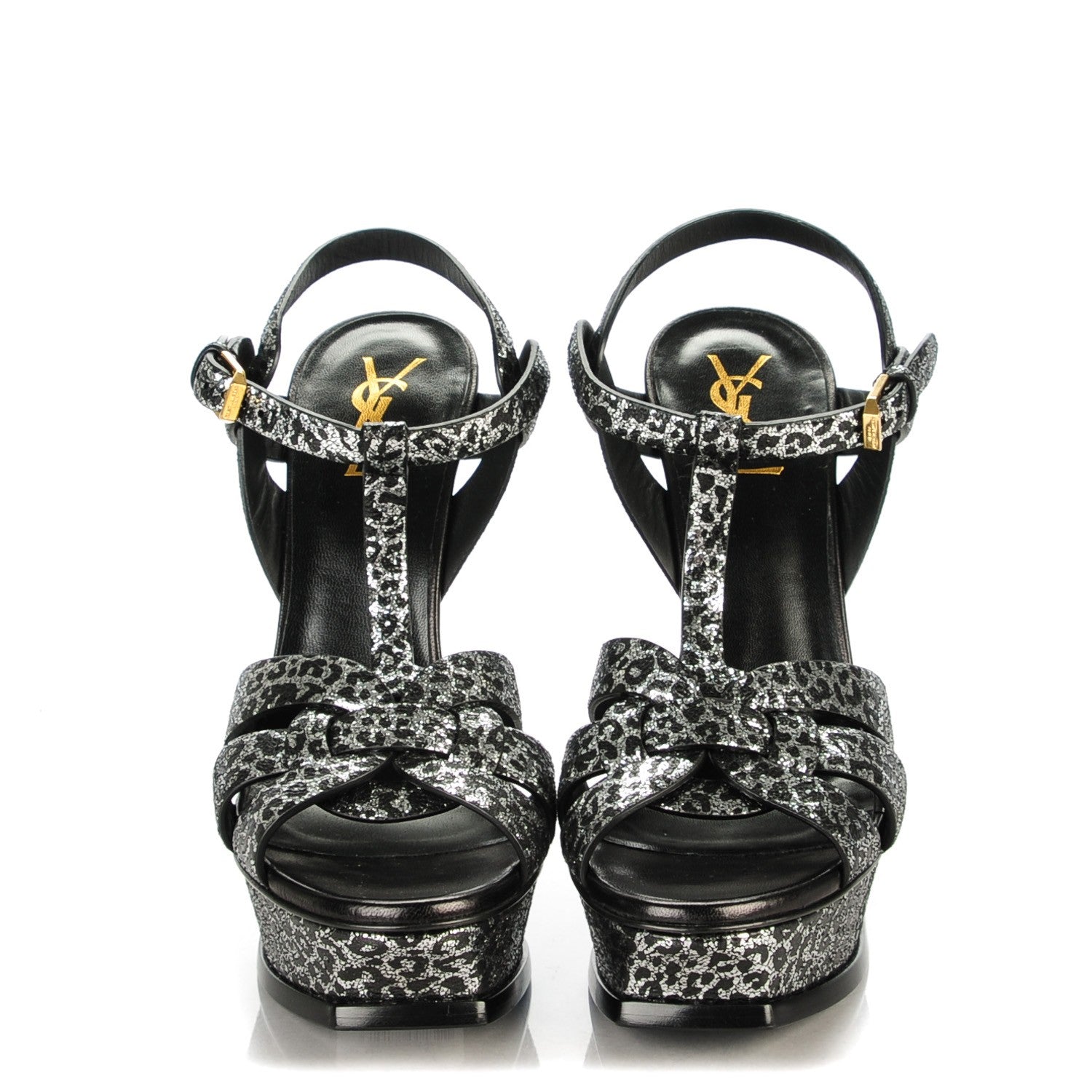 Saint Laurent Python Calfskin Embossed Classic Tribute 105 Platform Sandals 38.5 Black Silver 2 of 7