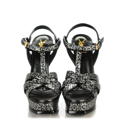 Saint Laurent Python Calfskin Embossed Classic Tribute 105 Platform Sandals 38.5 Black Silver 2 of 7
