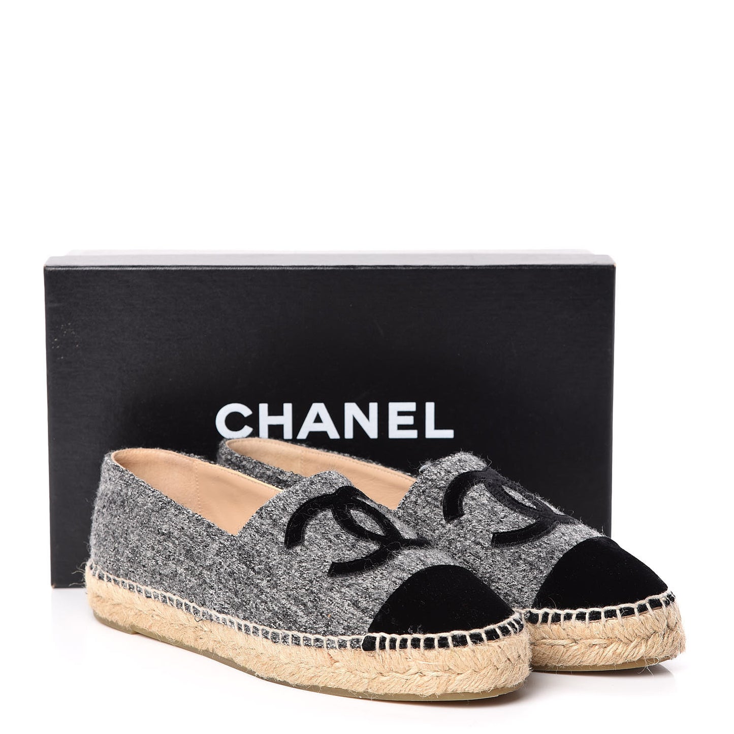 Tweed Velvet CC Espadrilles 38 Grey Black