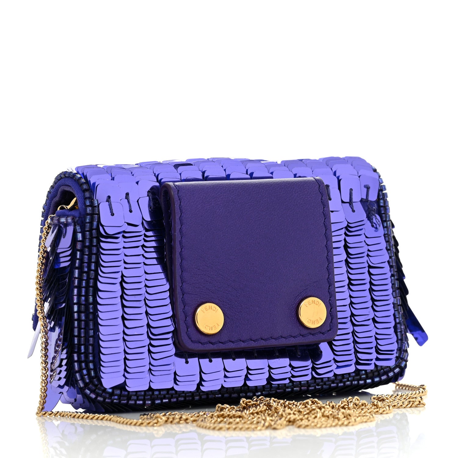 Fendi Sequin Paillettes Shiny Nappa Sex and the City Nano Baguette Belt Charm Viola Purple Rain 3 of 11