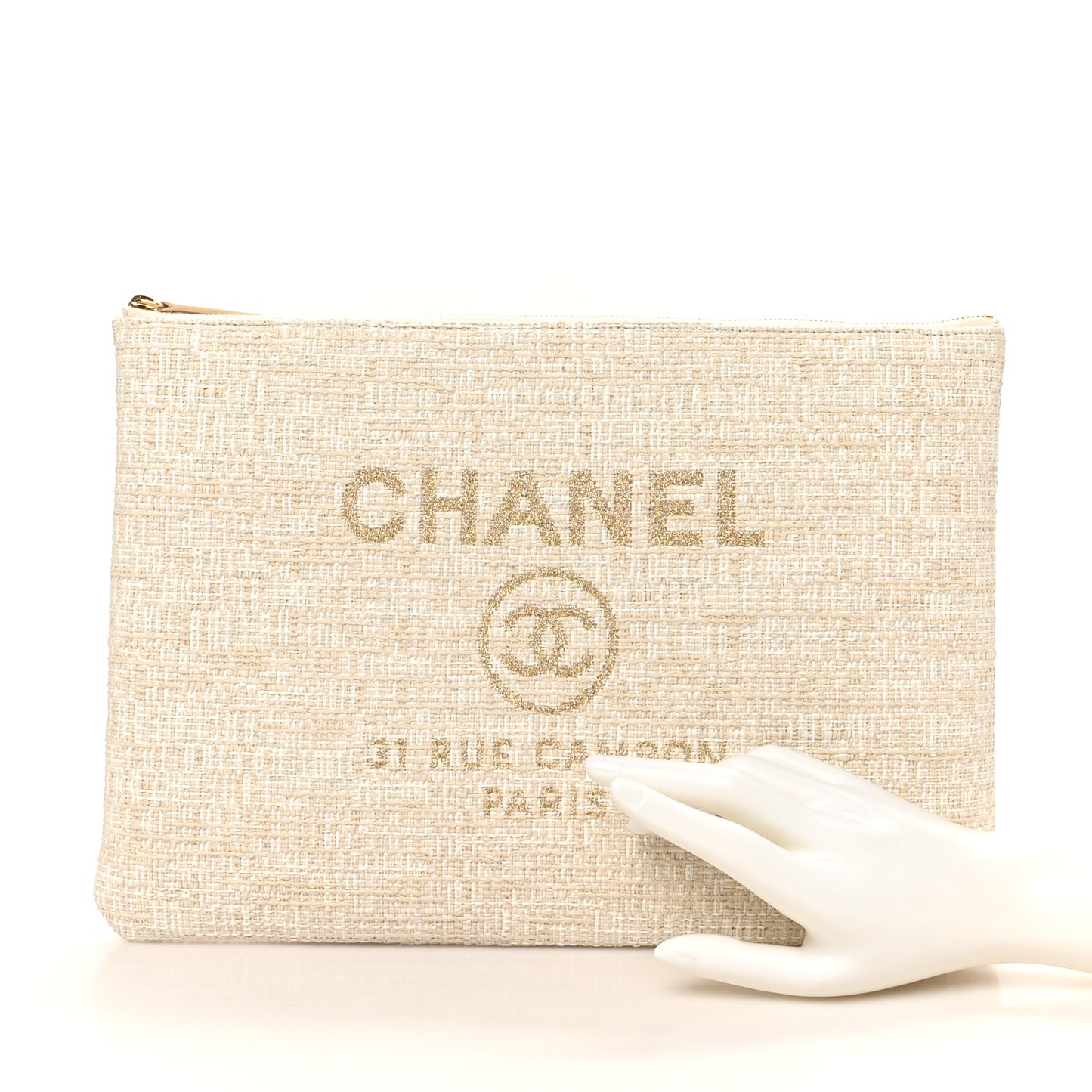 Canvas Medium Deauville Cosmetic Pouch Light Beige