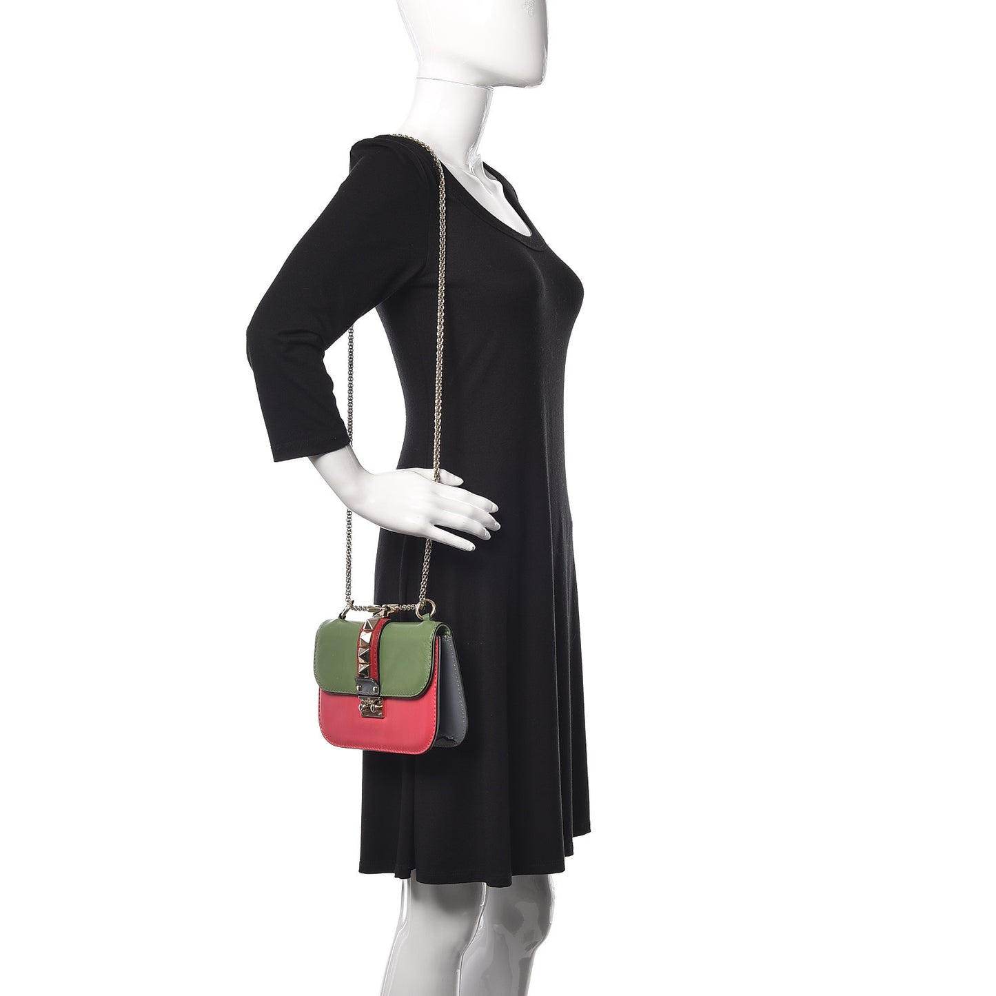 Vitello Small Glam Lock Rockstud Flap Green Deep Rose Grey Scarlet