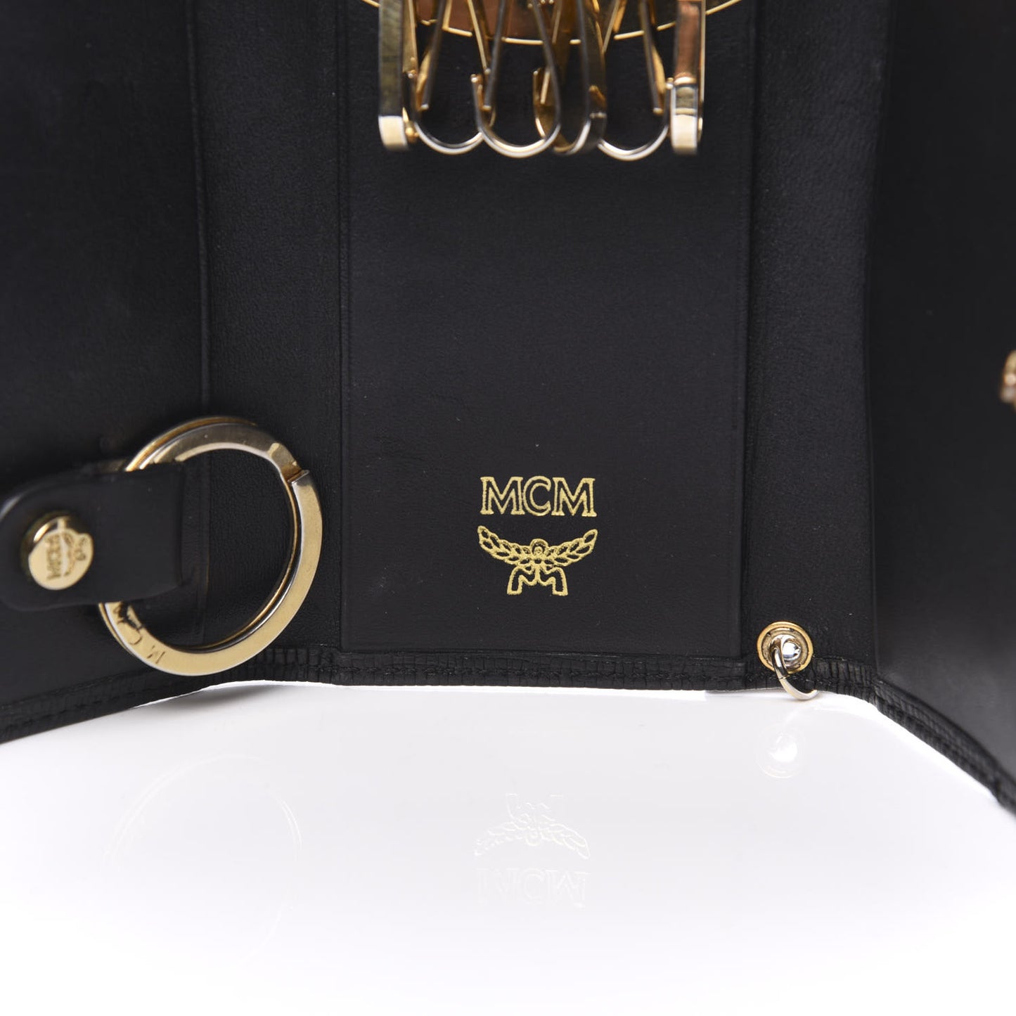 Saffiano Logo Studded 6 Key Holder Black