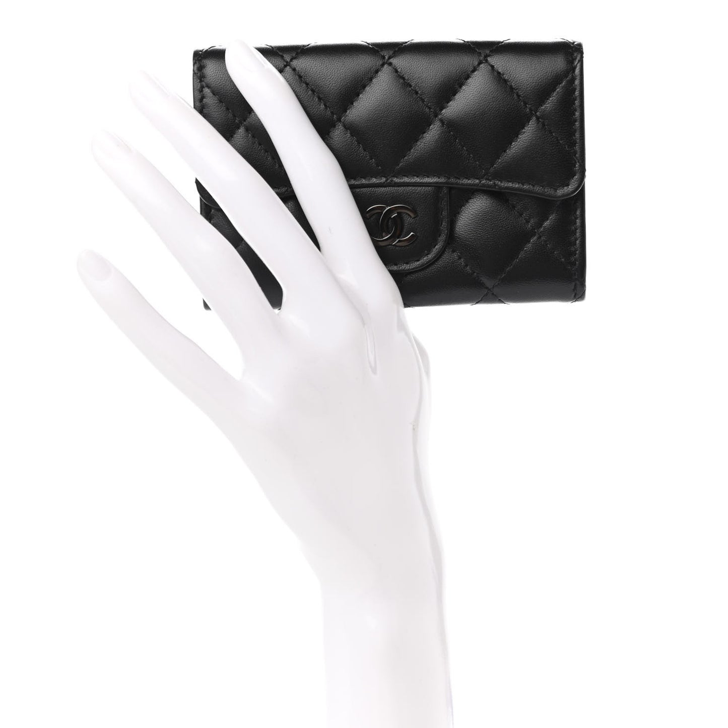 Lambskin Quilted Flap Card Holder Wallet So Black