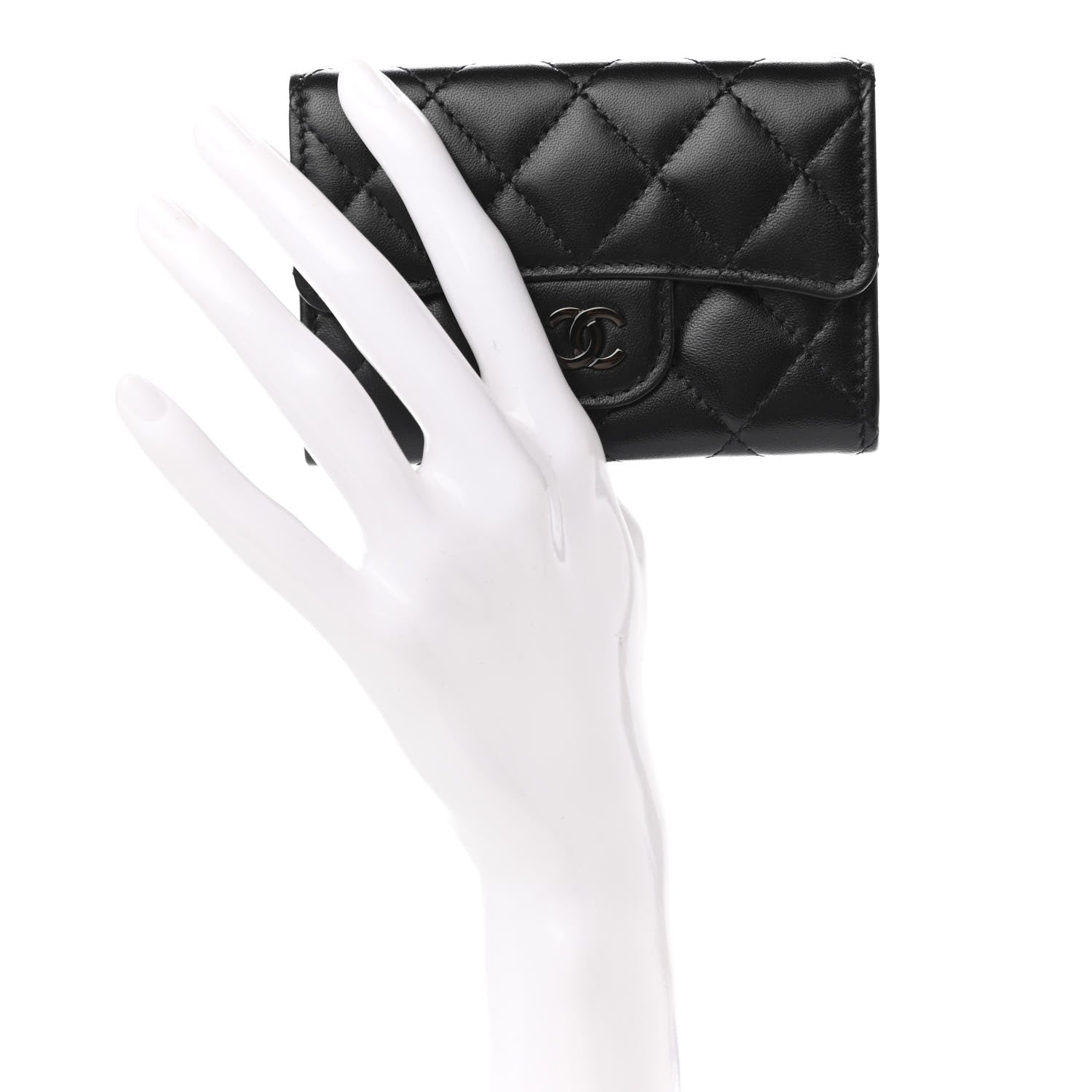 Chanel Lambskin Quilted Flap Card Holder Wallet So Black 2 of 8
