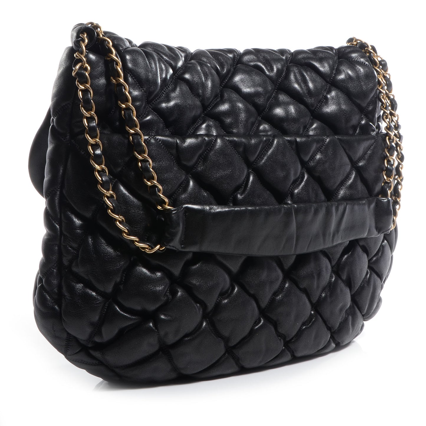 Lambskin Bubble Quilt Flap Black